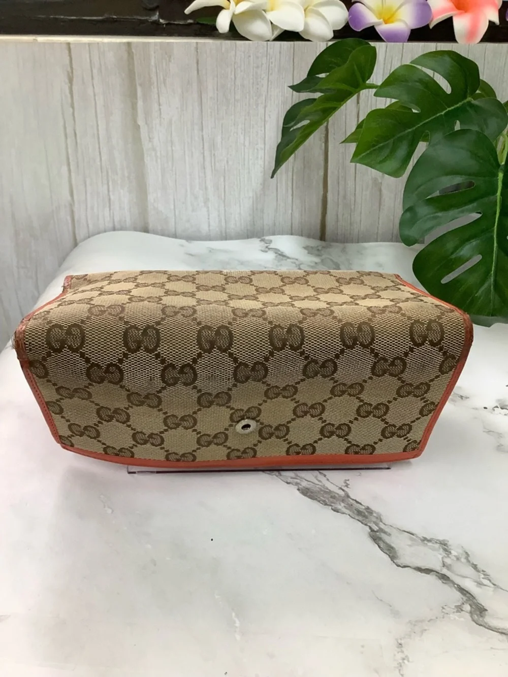 GUC Gucci Brown GG Canvas Wallet with Orange Trim and Gold Plaque - Picture 5 of 15